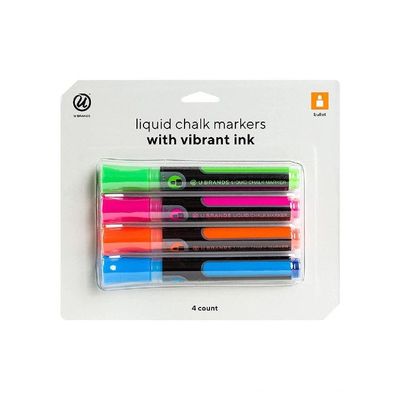 U Brands Liquid Chalk Dry Erase Markers Bullet Tip Multi Bright Colors Pack of 4