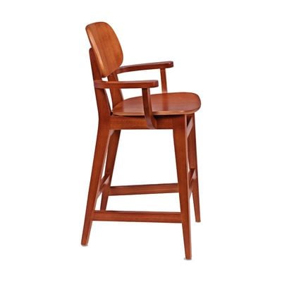 Tramontina Piazza London High Stool With Arms in Almond-Colored Brazilian Tauari Wood -Wood