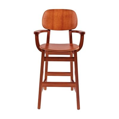 Tramontina Piazza London High Stool With Arms in Almond-Colored Brazilian Tauari Wood -Wood