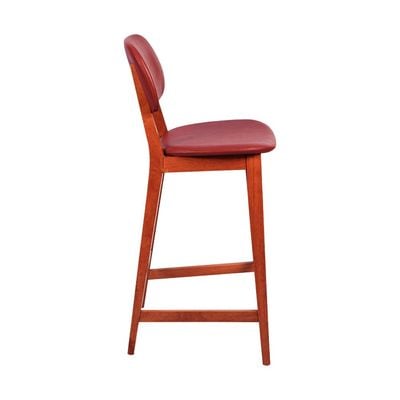 Tramontina Piazza London High Stool in Almond-Colored Brazilian Tauari Wood With Wine Upholstery-Wood