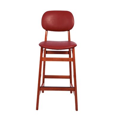 Tramontina Piazza London High Stool in Almond-Colored Brazilian Tauari Wood With Wine Upholstery-Wood