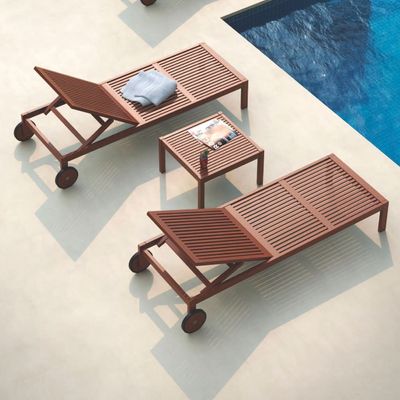 Tramontina Terrazzo Fitt Sunbed With Wheels in Brazilian Jatobá Wood and Eco Blindage With Foam Mattress-Wood