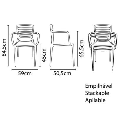 Tramontina Sofia Red Polypropylene and Fiberglass Chair With Horizontal Backrest and Armrests-Red