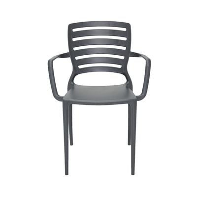 Tramontina Sofia Graphite Polypropylene and Fiberglass Chair With Horizontal Backrest and Armrests-Graphite