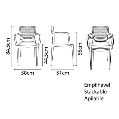 Tramontina Safira Taupe Polypropylene and Fiberglass Chair With Armrests-Taupe