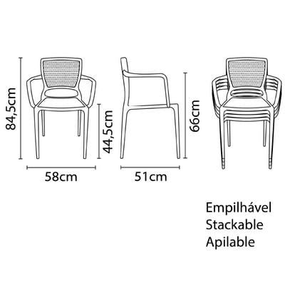 Tramontina Safira Graphite Polypropylene and Fiberglass Chair With Armrests-Graphite