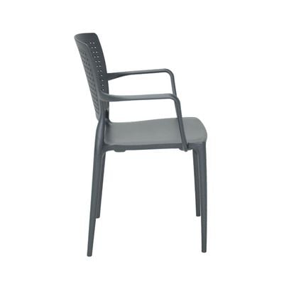 Tramontina Safira Graphite Polypropylene and Fiberglass Chair With Armrests-Graphite