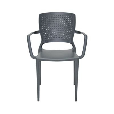 Tramontina Safira Graphite Polypropylene and Fiberglass Chair With Armrests-Graphite