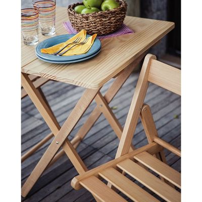Tramontina Potenza 3 Pieces Foldable Table and Chairs Set in Teak Wood With Natural Finish-Wood