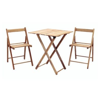 Tramontina Potenza 3 Pieces Foldable Table and Chairs Set in Teak Wood With Natural Finish-Wood