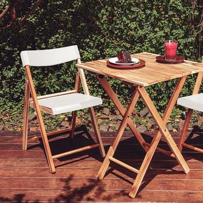 Tramontina Potenza 3 Pieces White Foldable Table and Chairs Set in Wood and Polypropylene-Wood and White