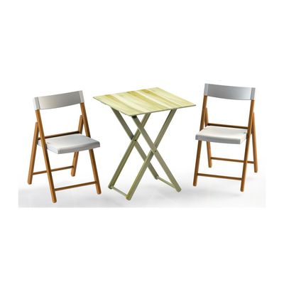 Tramontina Potenza 3 Pieces White Foldable Table and Chairs Set in Wood and Polypropylene-Wood and White