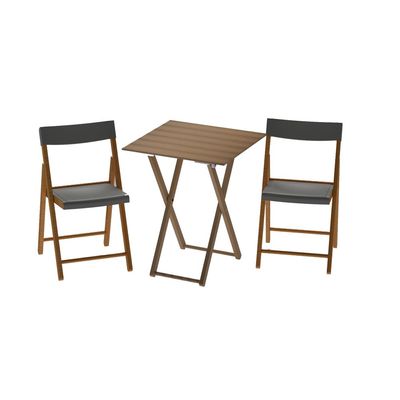 Tramontina Potenza 3 Pieces Graphite Foldable Table and Chairs Set in Wood and Polypropylene-Wood and Gray