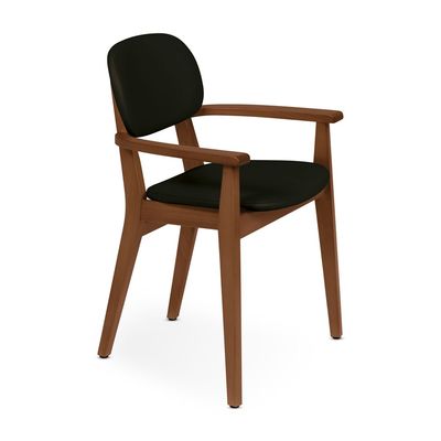 Tramontina London Chair With Arms in Almond-Colored Brazilian Tauari Wood With Black Upholstery-Wood
