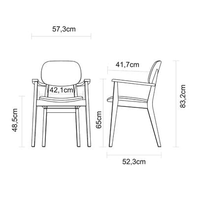 Tramontina London Chair With Arms in Almond-Colored Brazilian Tauari Wood With Black Upholstery-Wood