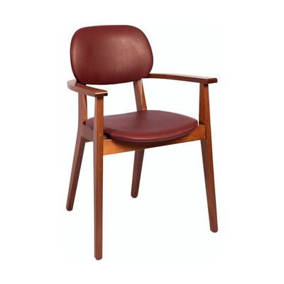 Tramontina Piazza London Chair With Arms in Almond-Colored Brazilian Tauari Wood and Wine Upholstery-Wood