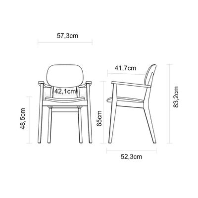 Tramontina Piazza London Chair With Arms in Almond-Colored Brazilian Tauari Wood and Wine Upholstery-Wood