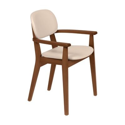 Tramontina London Chair With Arms in Almond-Colored Brazilian Tauari Wood With Beige Upholstery-Wood