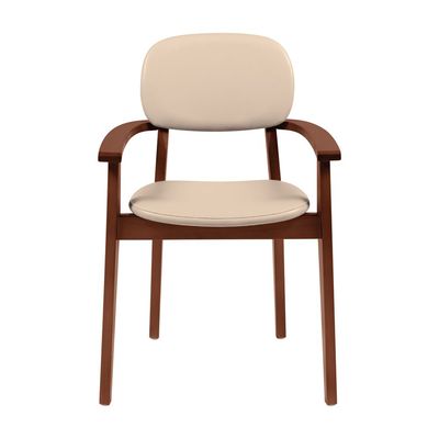 Tramontina London Chair With Arms in Almond-Colored Brazilian Tauari Wood With Beige Upholstery-Wood