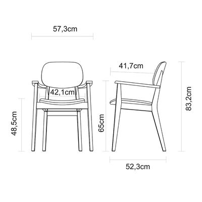 Tramontina London Chair With Arms in Almond-Colored Brazilian Tauari Wood With Beige Upholstery-Wood