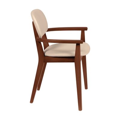 Tramontina London Chair With Arms in Almond-Colored Brazilian Tauari Wood With Beige Upholstery-Wood