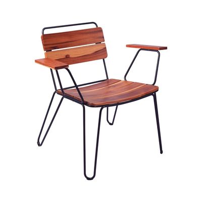 Tramontina Tarsila Chair With Arms in Teak Wood and Carbon Steel Structure With Ecoclear Graphite Finish-Wood