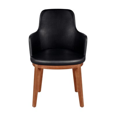 Tramontina London Chair With Arms in Tobaco-Colored Brazilian Tauari Wood and Black Leatherette Upholstery-Wood