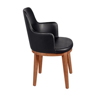 Tramontina London Chair With Arms in Tobaco-Colored Brazilian Tauari Wood and Black Leatherette Upholstery-Wood