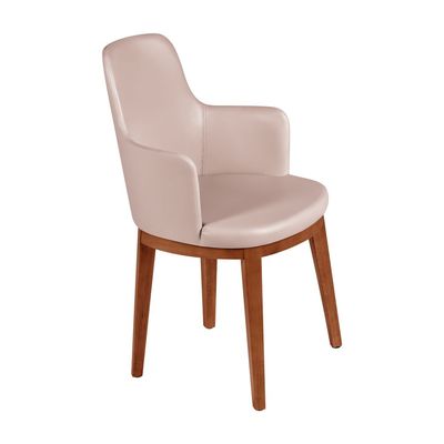 Tramontina London Chair With Arms in Almond-Colored Brazilian Tauari Wood and Beige Leatherette Upholstery-Wood