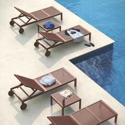 Tramontina Terrazzo Fitt Sunbed With Wheels in Brazilian Jatobá Wood and Eco Blindage-Wood