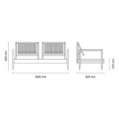 Tramontina Mood 2 Seater Sofa in FSC Certified Brazilian Jatobá Wood With High Armrests-Wood