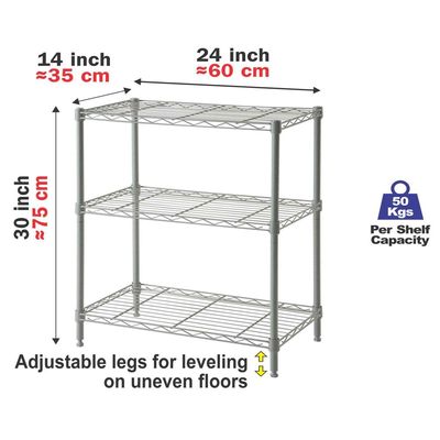 CamelTough Wire Rack 3 Shelf Adjustable Storage Rack-L 60 x W 35 x H 75 cm 330 Lbs-White-HTC-WR601