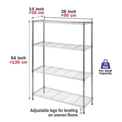 CamelTough Wire Rack 4 Shelf Adjustable Storage Rack-L 90 x W 35 x H 135 cm 600 Lbs-Chrome-HTC-WR604