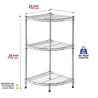 CamelTough Wire Rack 3 Shelf Adjustable Storage Rack-L 35 x W 35 x H 70 cm 198Lbs -Chrome-HTC-WR610