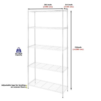 CamelTough Wire Rack 5 Shelf Adjustable Storage Rack-L 90 x W 35 x H 180 cm 950Lbs-White-HTC-WR611