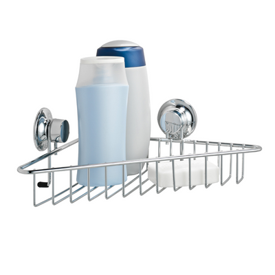 Everloc Single Shelf Corner Rack, No Drilling, No Screws, No Glue, No Adhesive, Vacuum Suction Wall Mounted, Chrome Corner Bathroom Accessories Holder, Shower Rack, Easy Install, EVL-10201