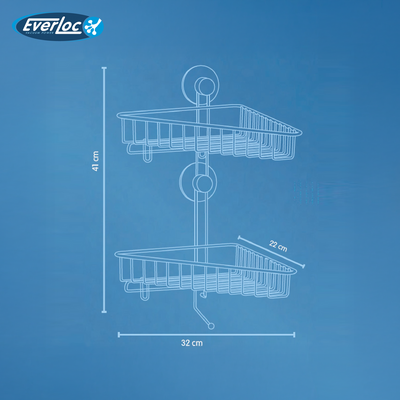 Everloc 2 Shelf Corner Rack, No Drilling, No Screws, No Glue, No Adhesive, Vacuum Suction Wall Mounted, Chrome Corner Bathroom Accessories Holder, Shower Rack, Easy Install, EVL-10202