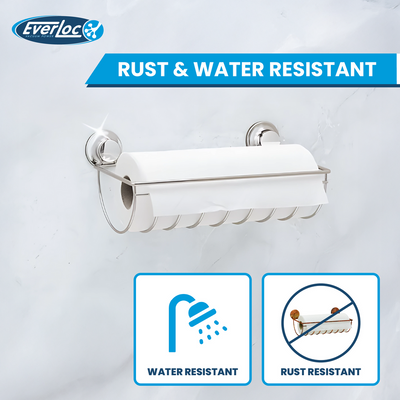Everloc Tissue Roll Holder, No Drilling, No Screws, No Glue, No Adhesive, Kitchen Paper Towel Dispenser, Stand, Wall Mounted, Chrome, EVL-10100