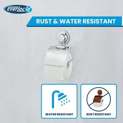 Everloc Tissue Roll Holder, No Drilling, Screws, Glue, Adhesive Vacuum Suction Wall Mounted Chrome, Toilet Paper Holder for Bathroom, Easy Install, EVL-10220
