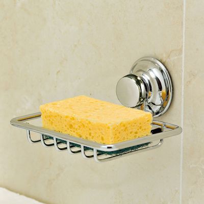 Everloc soap holder, no drilling, no screws, no glue, no adhesive, vacuum suction wall mounted chrome sponge holder, sink soap dish, easy install, EVL-10200