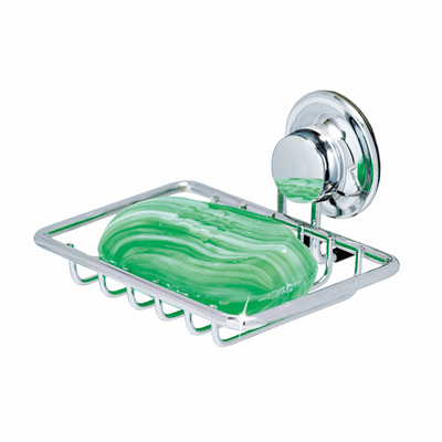 Everloc soap holder, no drilling, no screws, no glue, no adhesive, vacuum suction wall mounted chrome sponge holder, sink soap dish, easy install, EVL-10200