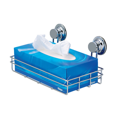 Everloc Tissue Box Holder, No Drilling, No Screws, No Glue, No Adhesive Vacuum Suction Wall Mounted Chrome, Bathroom Shelf, Kitchen Storage Easy Install, EVL-10217