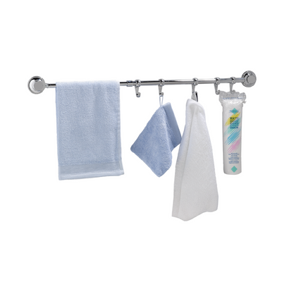 Everloc Towel Rail 5 Hooks, No Drilling, No Screws, No Glue, No Adhesive, Vacuum Suction Wall Mounted Chrome, Towel Napkin Holder, Bath Towel Rod Hanger for Bathroom Kitchen, Easy Install, EVL-10265