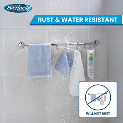 Everloc Towel Rail 5 Hooks, No Drilling, No Screws, No Glue, No Adhesive, Vacuum Suction Wall Mounted Chrome, Towel Napkin Holder, Bath Towel Rod Hanger for Bathroom Kitchen, Easy Install, EVL-10265