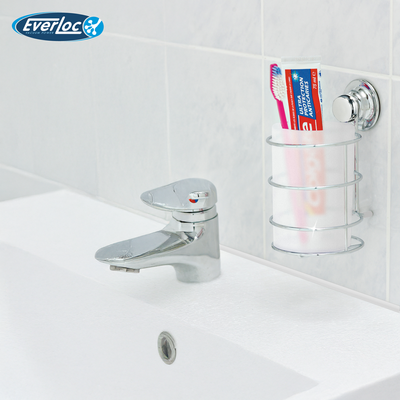 Everloc General Purpose Holder, No Drilling, No Screws, No Glue, No Adhesive Vacuum Suction Wall Mounted Chrome, for Stationery, Toothpaste, Spoons, for Bathroom and Kitchen, Easy Install, EVL-10209
