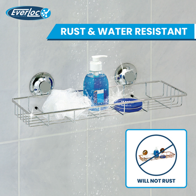 Everloc Bathroom Shelf, No Drilling, No Screws, No Glue, No Adhesive, Vacuum Suction Wall Mounted Chrome Shampoo holder, Sink Caddy, Organizer for Kitchen and Bathroom, Shower Rack, EVL-10206
