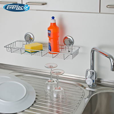 Everloc Bathroom Shelf, No Drilling, No Screws, No Glue, No Adhesive, Vacuum Suction Wall Mounted Chrome Shampoo holder, Sink Caddy, Organizer for Kitchen and Bathroom, Shower Rack, EVL-10206