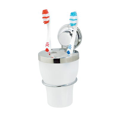 Everloc Toothbrush Holder, No Drilling, No Screws, No Glue, No Adhesive, Vacuum Suction Wall Mounted Chrome Bathroom Tooth Brush Cup Stand, Easy and Quick Install, EVL-10223
