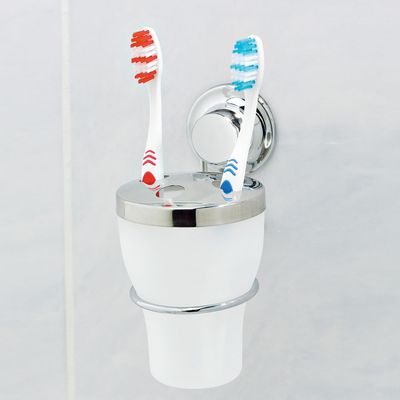 Everloc Toothbrush Holder, No Drilling, No Screws, No Glue, No Adhesive, Vacuum Suction Wall Mounted Chrome Bathroom Tooth Brush Cup Stand, Easy and Quick Install, EVL-10223