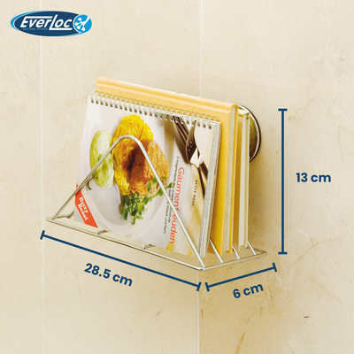 Everloc Newspaper and Magazine Holder, No Drilling, No Screws, No Glue, No Adhesive, Vacuum Suction Wall Mounted Chrome Newspaper Organizer Stand, Book Holder, for Kitchen and Bathroom, EVL-10231